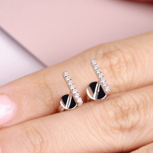 Mini Straight Wire Earrings - Diamond Earrings