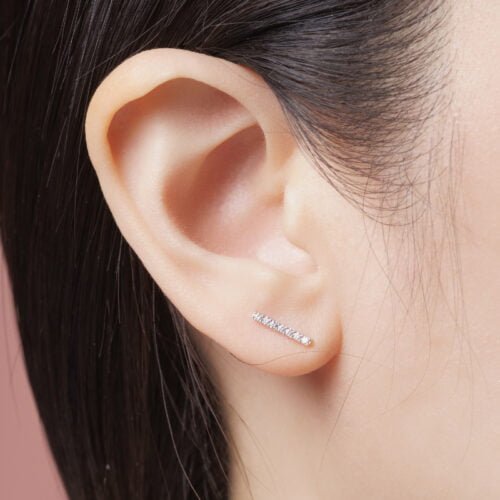 Mini Straight Wire Earrings - Diamond Earrings