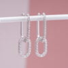 Double “U” Wire Earrings with Diamond Chain - Diamond Earrings