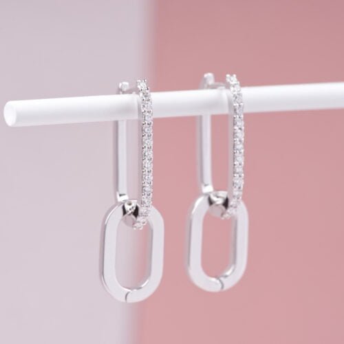Double “U” Wire Earrings with Chain - Diamond Earrings
